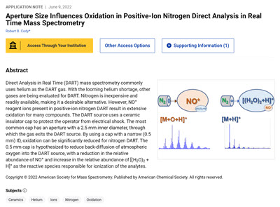 Aperture Size Influences Oxidation in Positive-Ion Nitrogen Direct Analysis in Real Time Mass Spectrometry